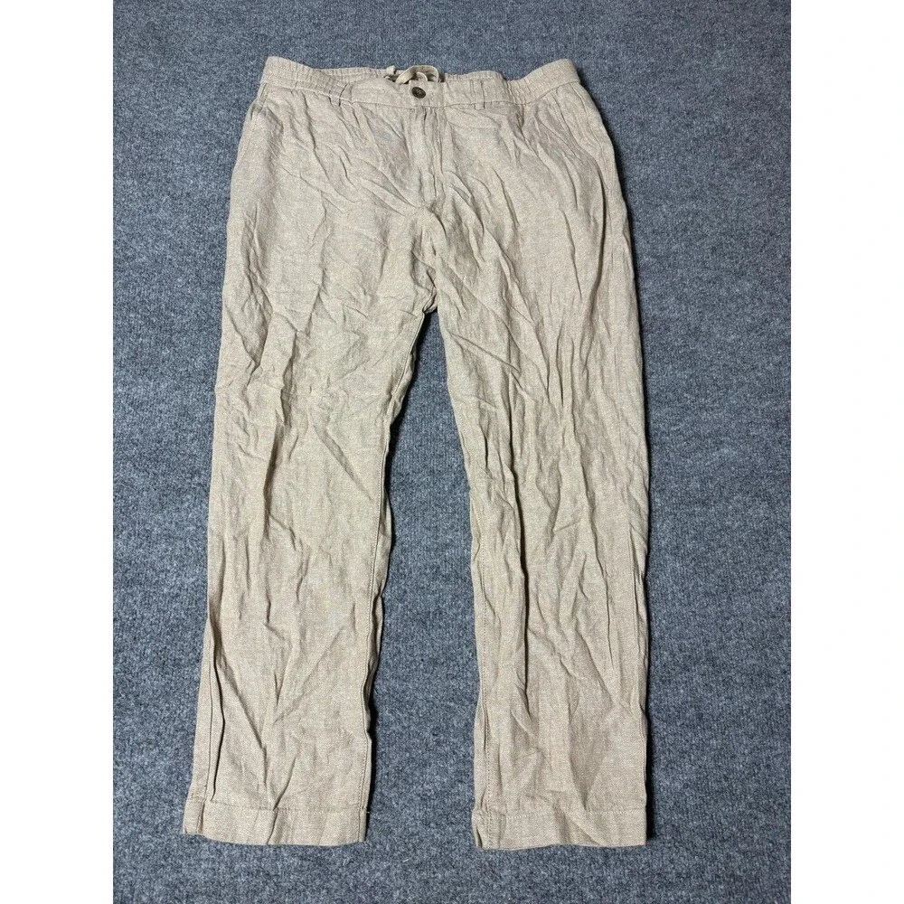 Banana Republic Chino Pants Mens 35x32 Beige Athletic Linen Elastic Waist Casual